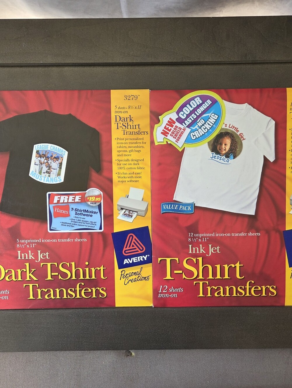 Set of 2 Avery Printable T-Shirt Heat Transfer Packs Light&Dark Fabric 3275/3279